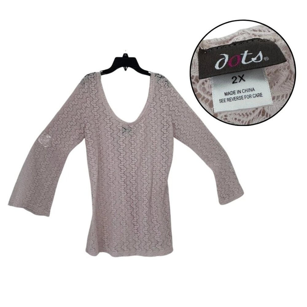 Dots Women Lace Bell Sleeve Top Size 2X Blouse